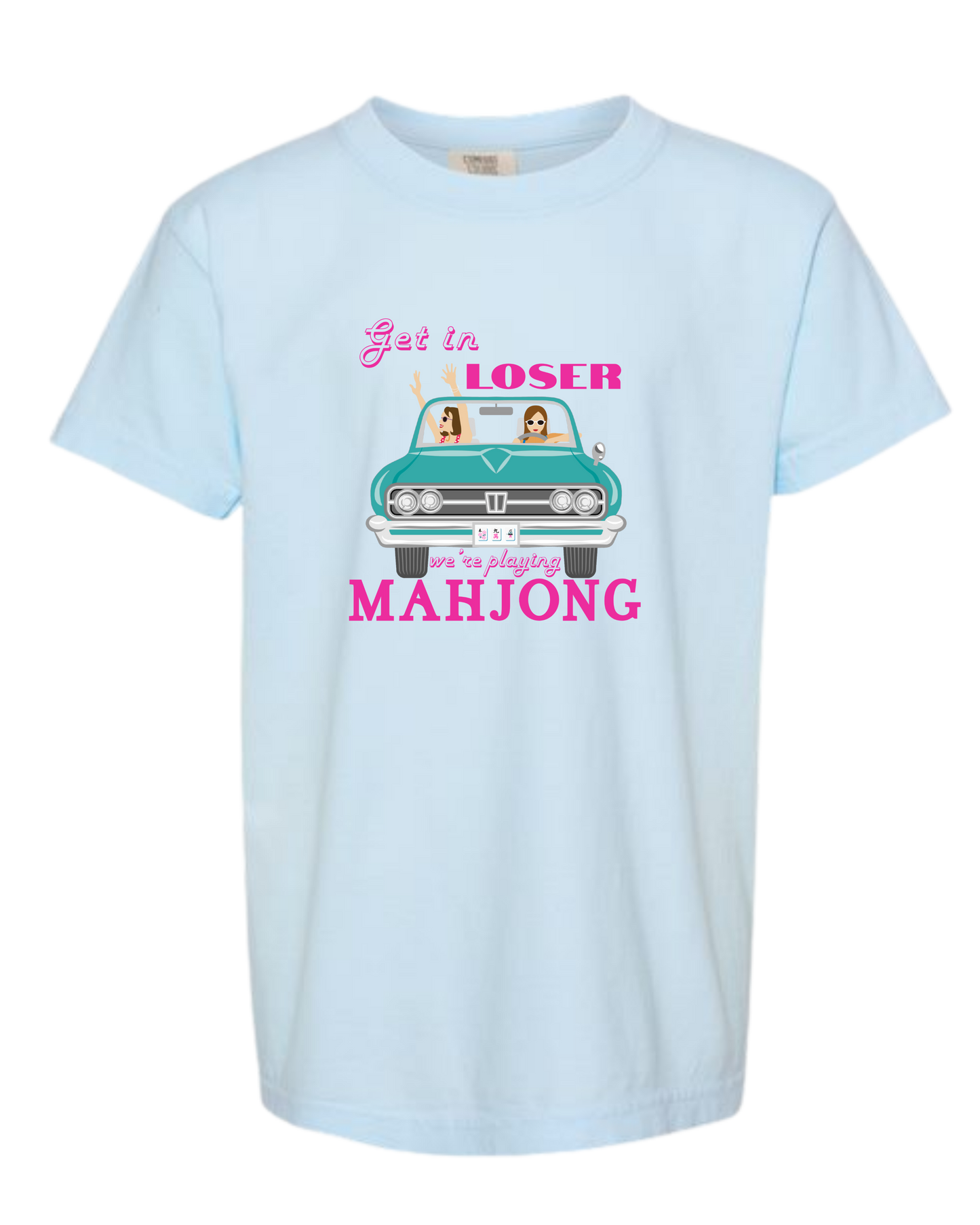 Get in Loser We're Playing Mahjong - Comfort Colors - Heavyweight Youth Tee - Neutral Colors & Blues