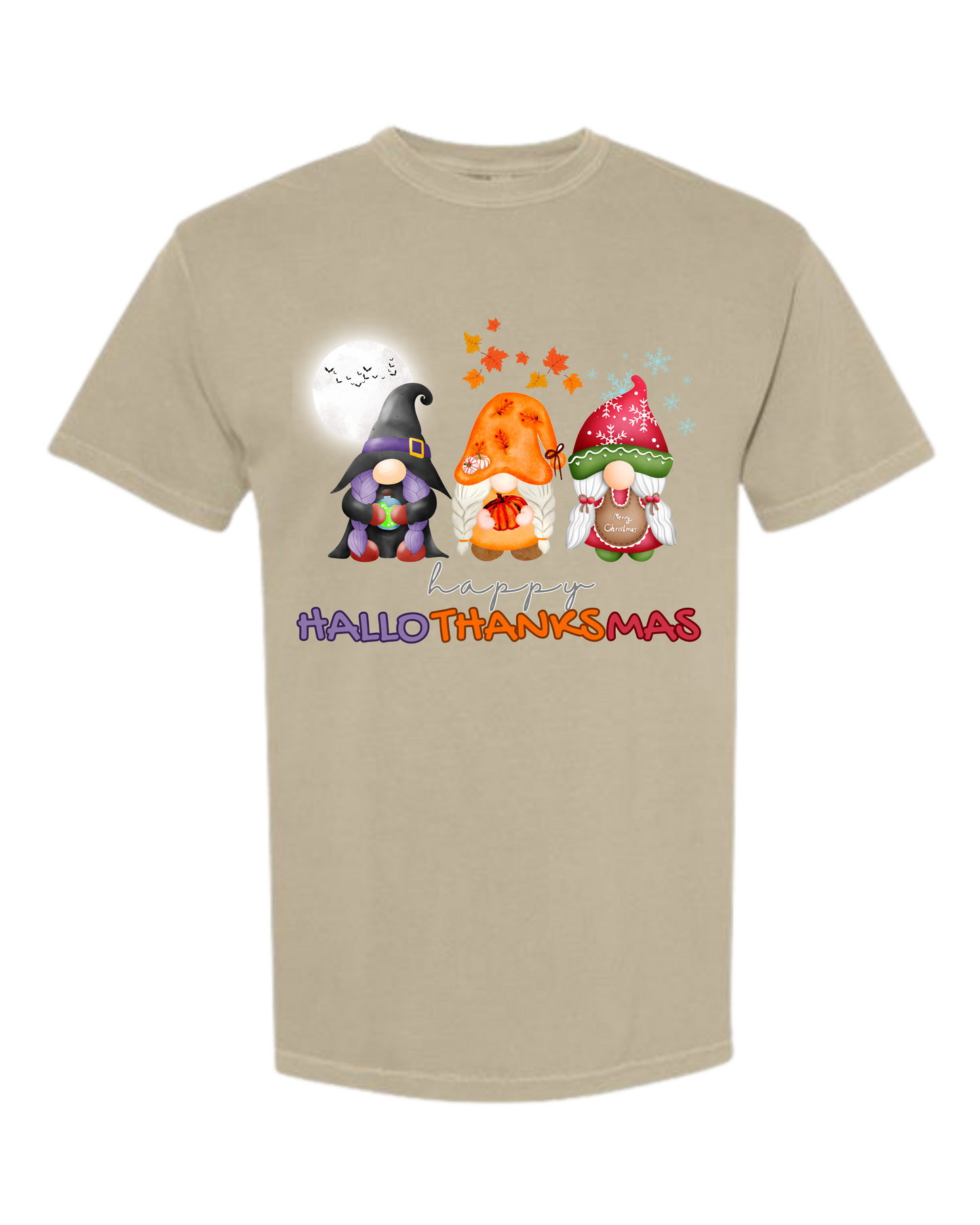 Happy HalloThanksMas Gnomes- Comfort Colors - Heavyweight Unisex Tee - Neutrals