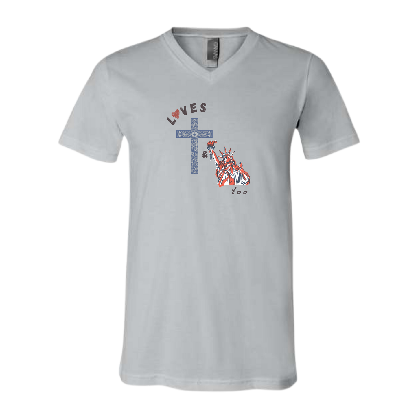 Loves Jesus & America too - Bella+Canvas - Unisex V-Neck - Neutral Colors