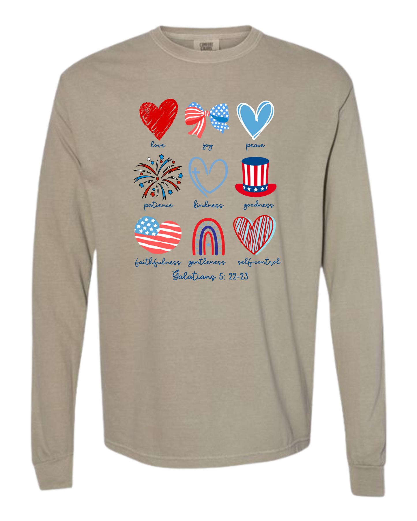 Galatians 5 - Patriotic - Comfort Colors - Heavyweight Long Sleeve Tee - Neutral Colors
