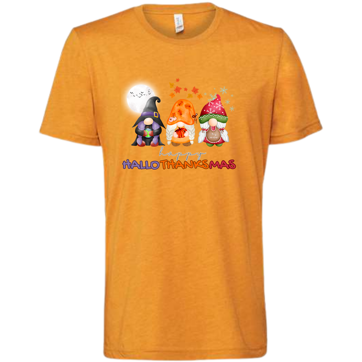 Happy HalloThanksMas Gnomes - Unisex Tee - Oranges