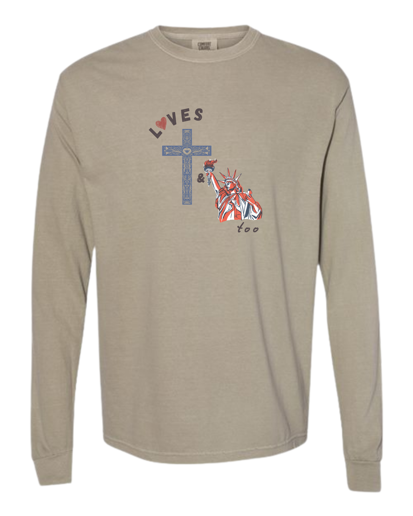 Loves Jesus & America too - Comfort Colors - Heavyweight Long Sleeve Tee - Neutral Colors