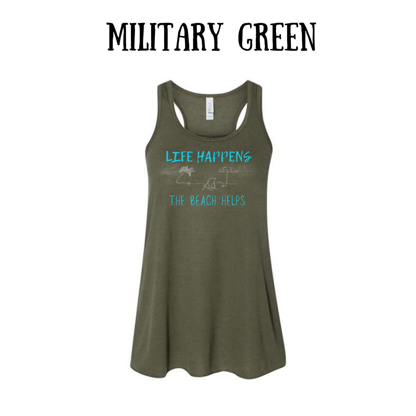 VP - Life Happens the Beach Helps - Women's Flowy Racerback Tank
