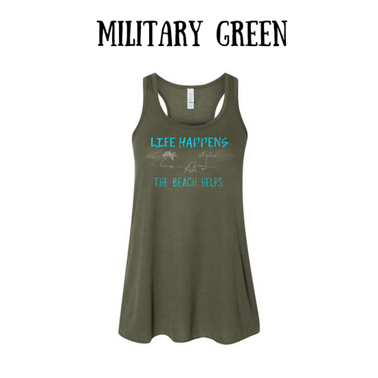 VP - Life Happens the Beach Helps - Women's Flowy Racerback Tank
