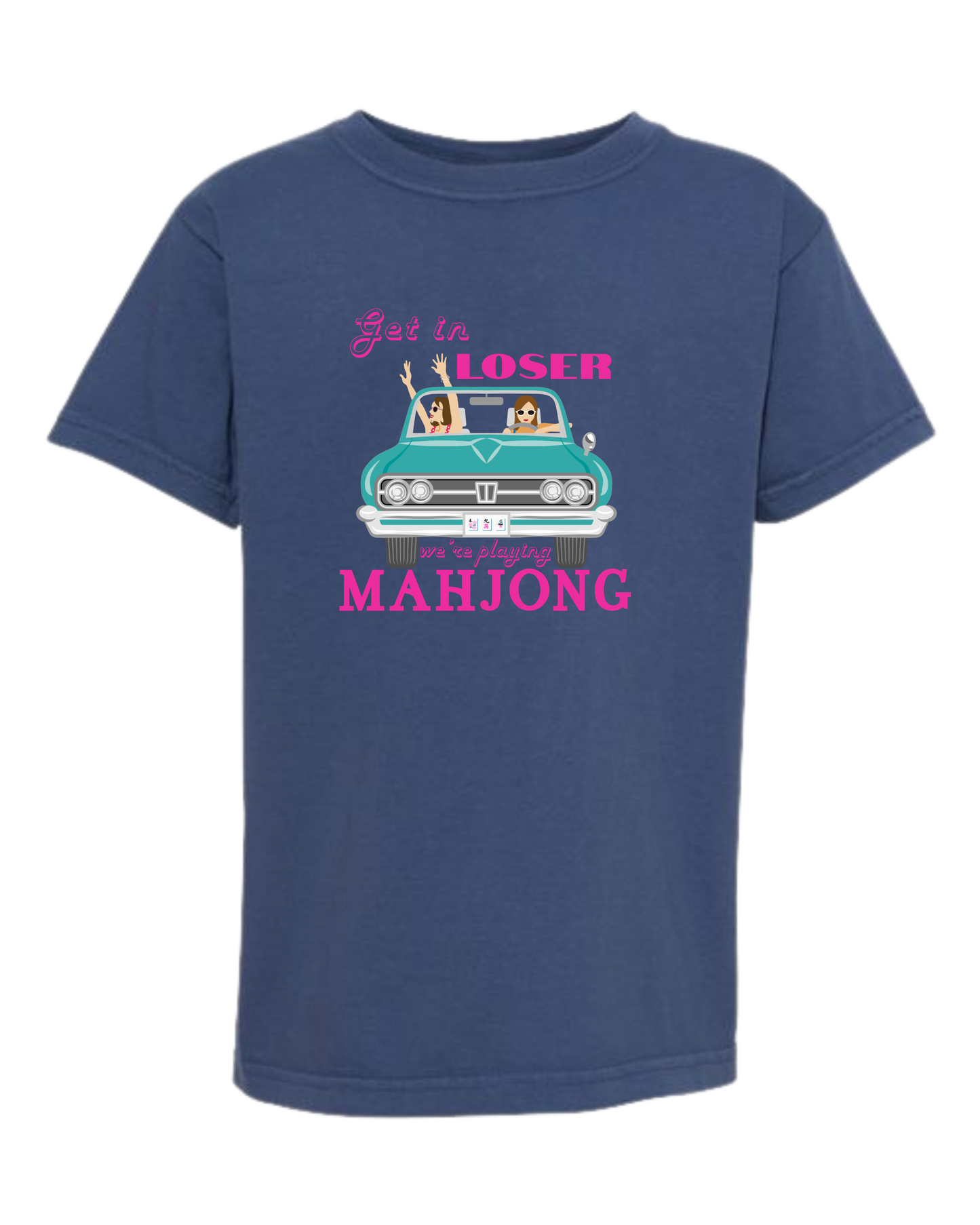 Get in Loser We're Playing Mahjong - Comfort Colors - Heavyweight Youth Tee - Neutral Colors & Blues