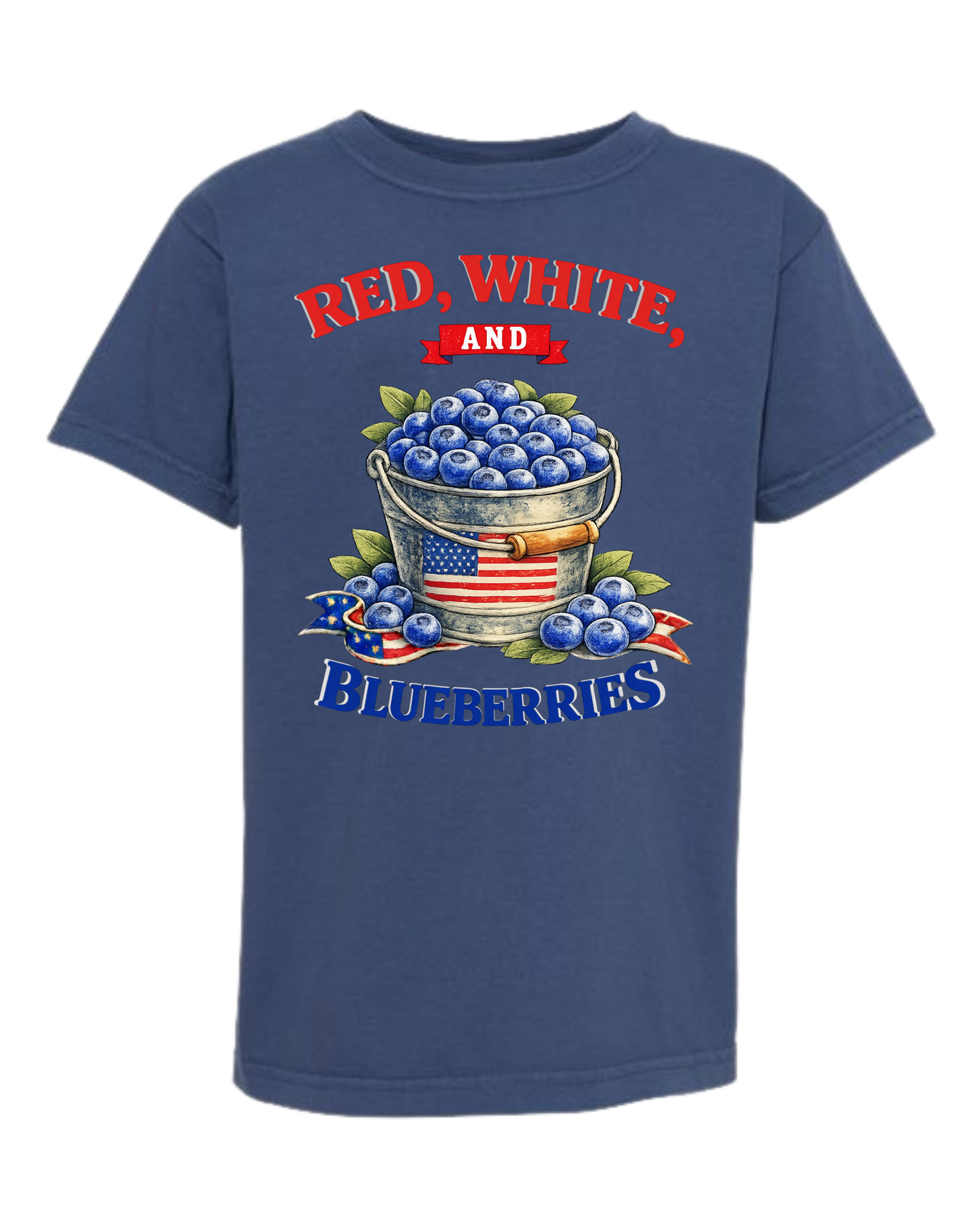 Red, White, And Blueberries - Comfort Colors - Heavyweight Youth Tee - Neutral Colors & Blues