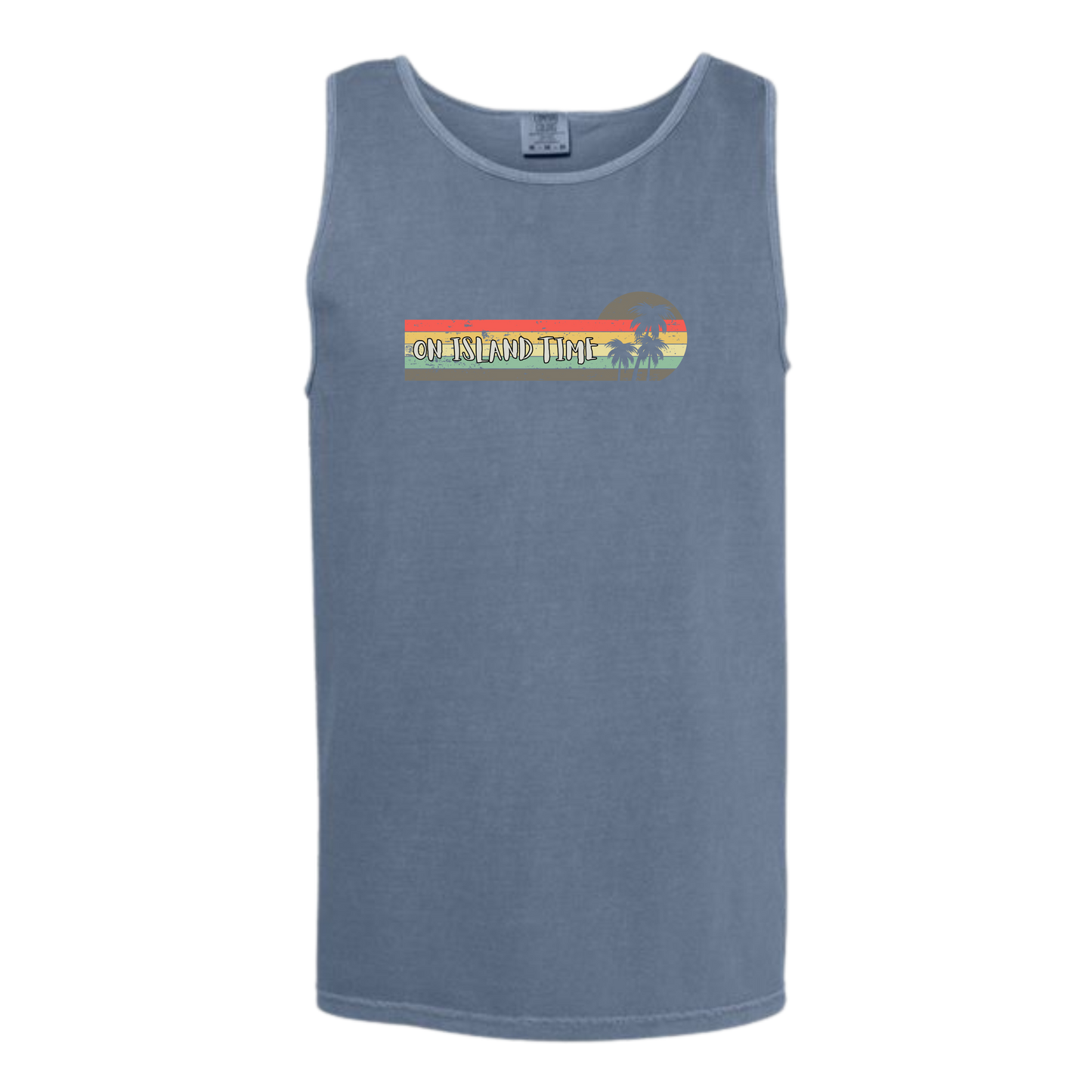 On Island Time - Comfort Colors - Unisex Tank - Neutral Colors & Blues