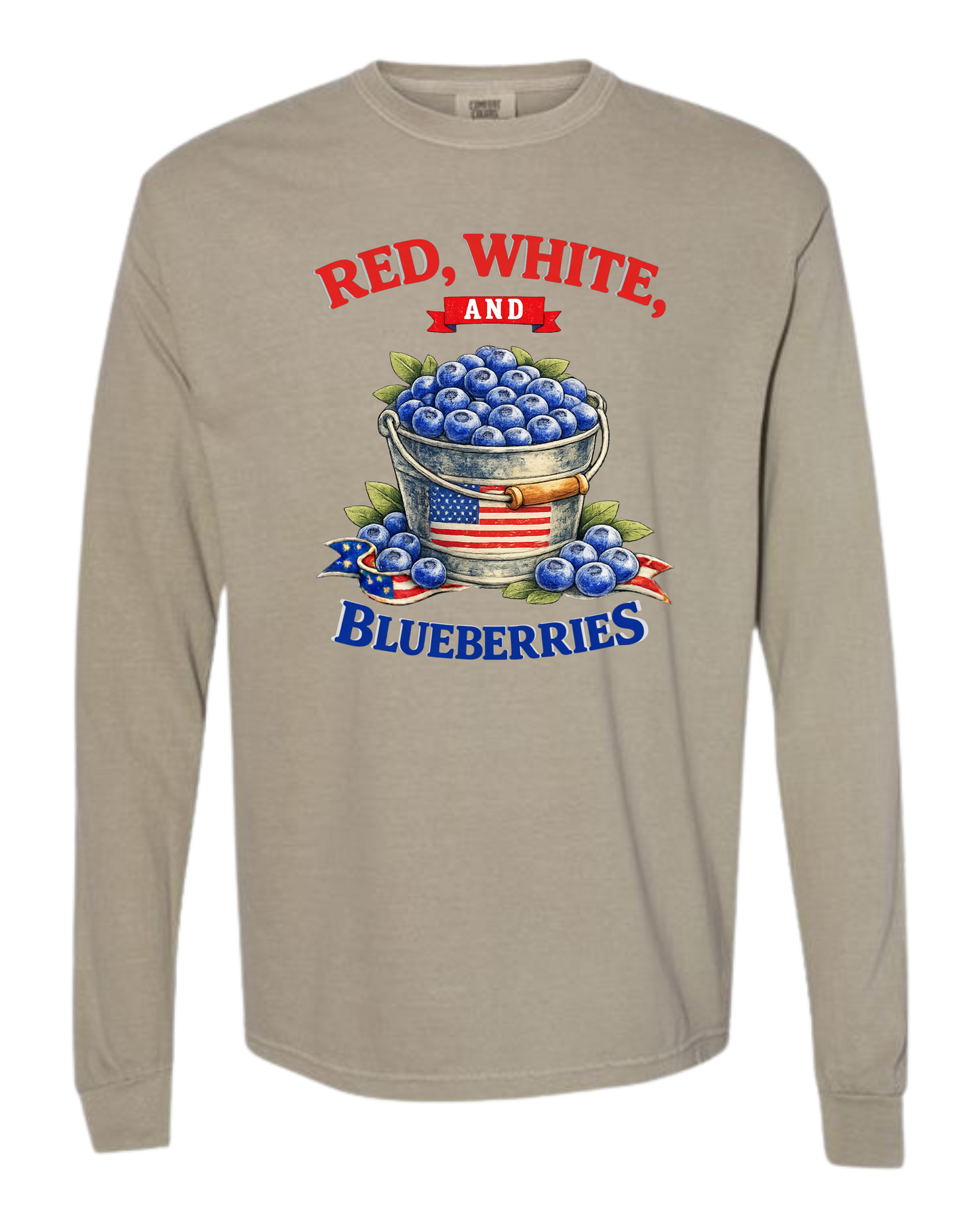 Red, White, And Blueberries - Comfort Colors - Heavyweight Long Sleeve Tee - Neutral Colors