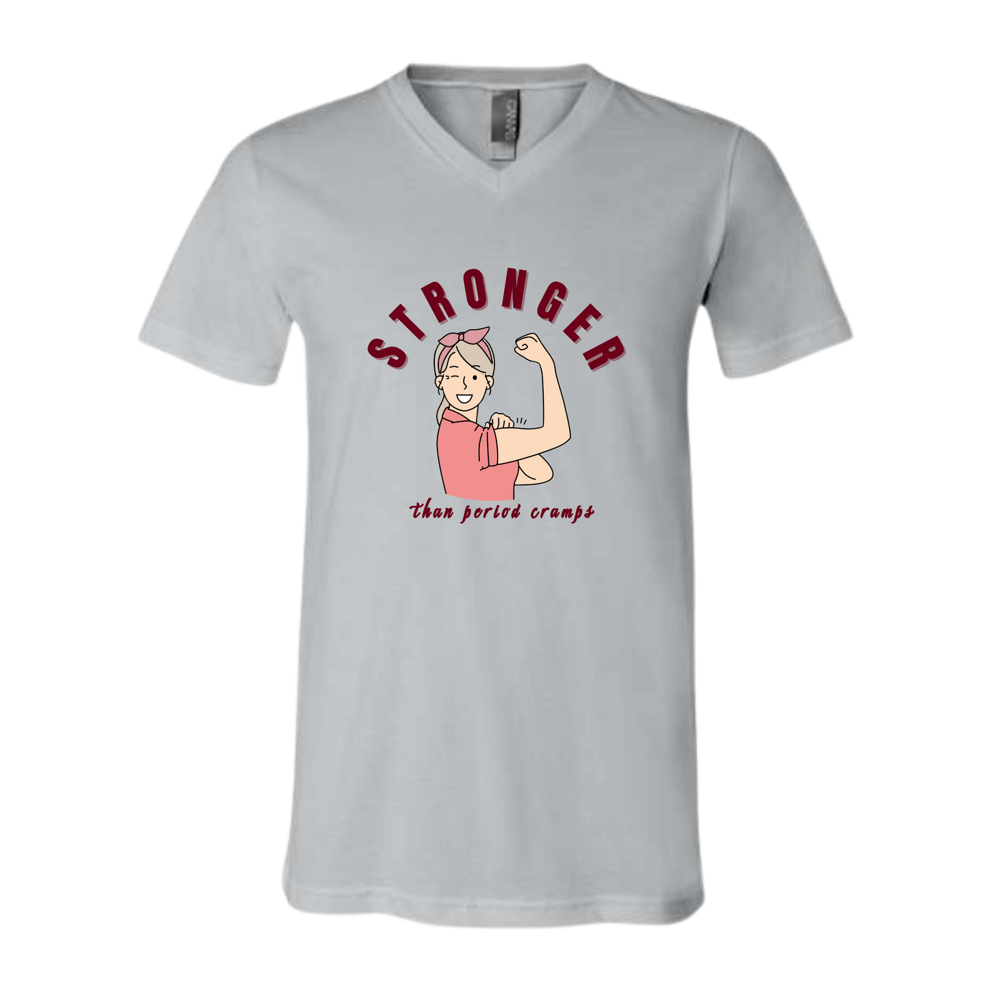 Stronger Than Period Cramps - Bella+Canvas - Unisex V-Neck - Neutral Colors