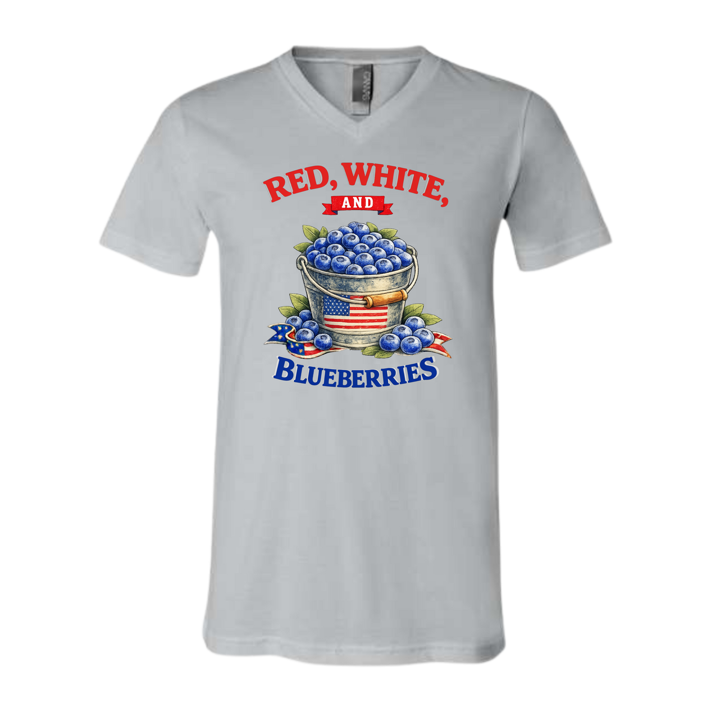 Red, White, And Blueberries - Bella+Canvas - Unisex V-Neck - Neutral Colors