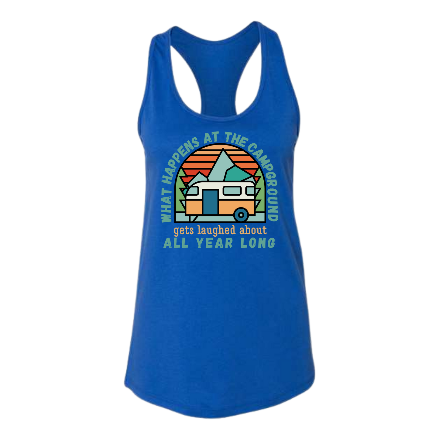 What Happens At The Campground - Bella+Canvas - Women's Jersey Racerback Tank