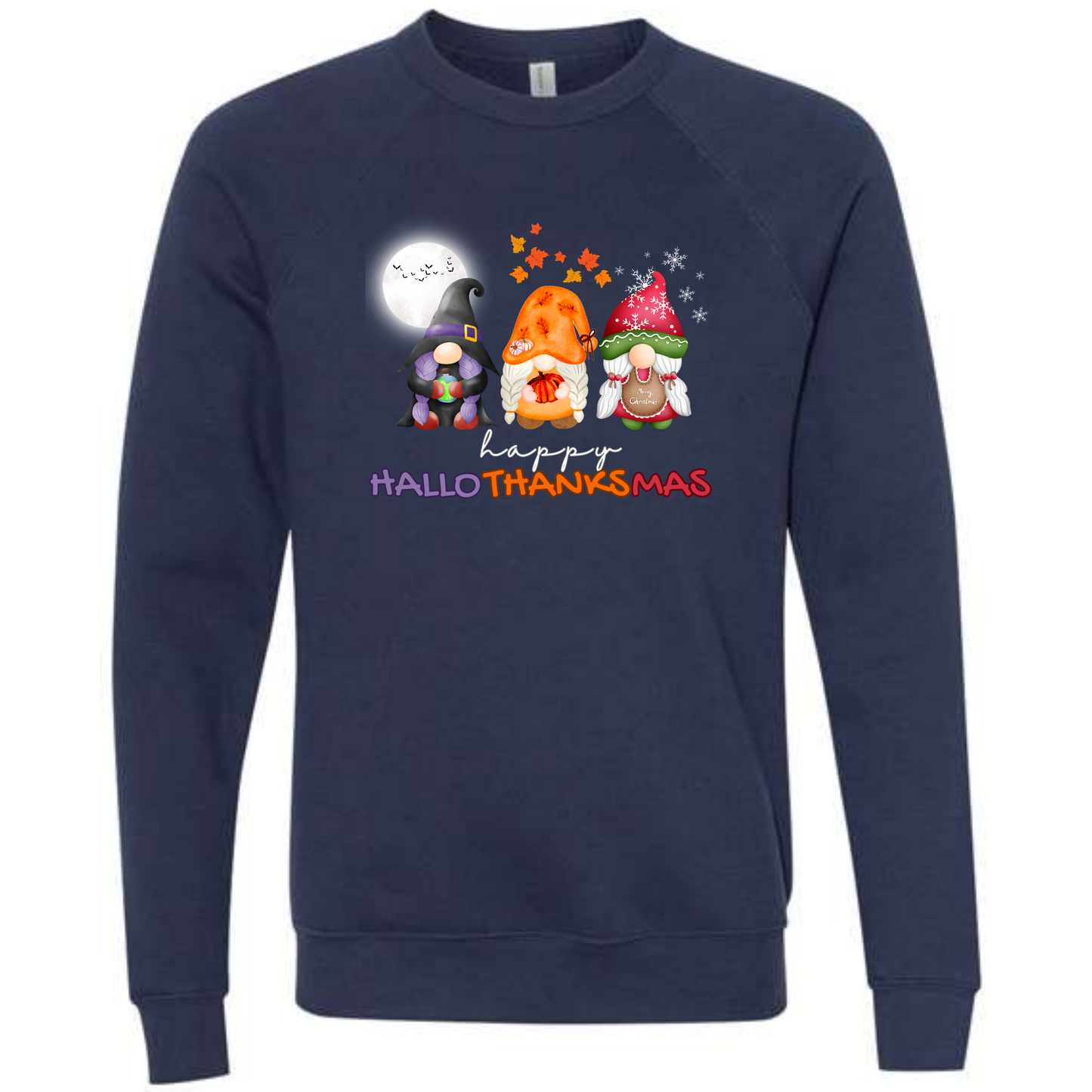 Happy Hallothanksmas Gnomes - Sponge Fleece Raglan Sweatshirt - Blues, Purples