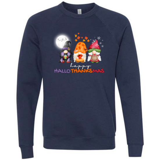 Happy Hallothanksmas Gnomes - Sponge Fleece Raglan Sweatshirt - Blues, Purples