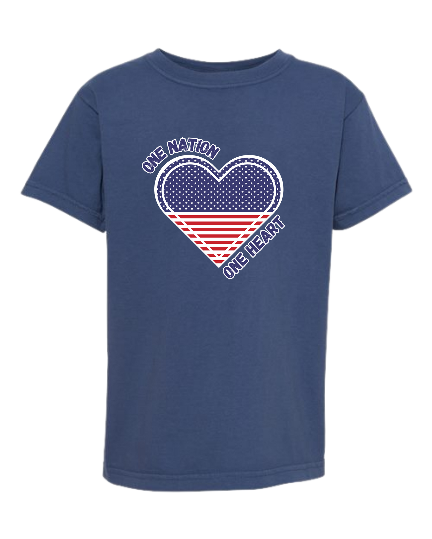 One Nation One Heart - Comfort Colors - Heavyweight Youth Tee - Neutral Colors & Blues
