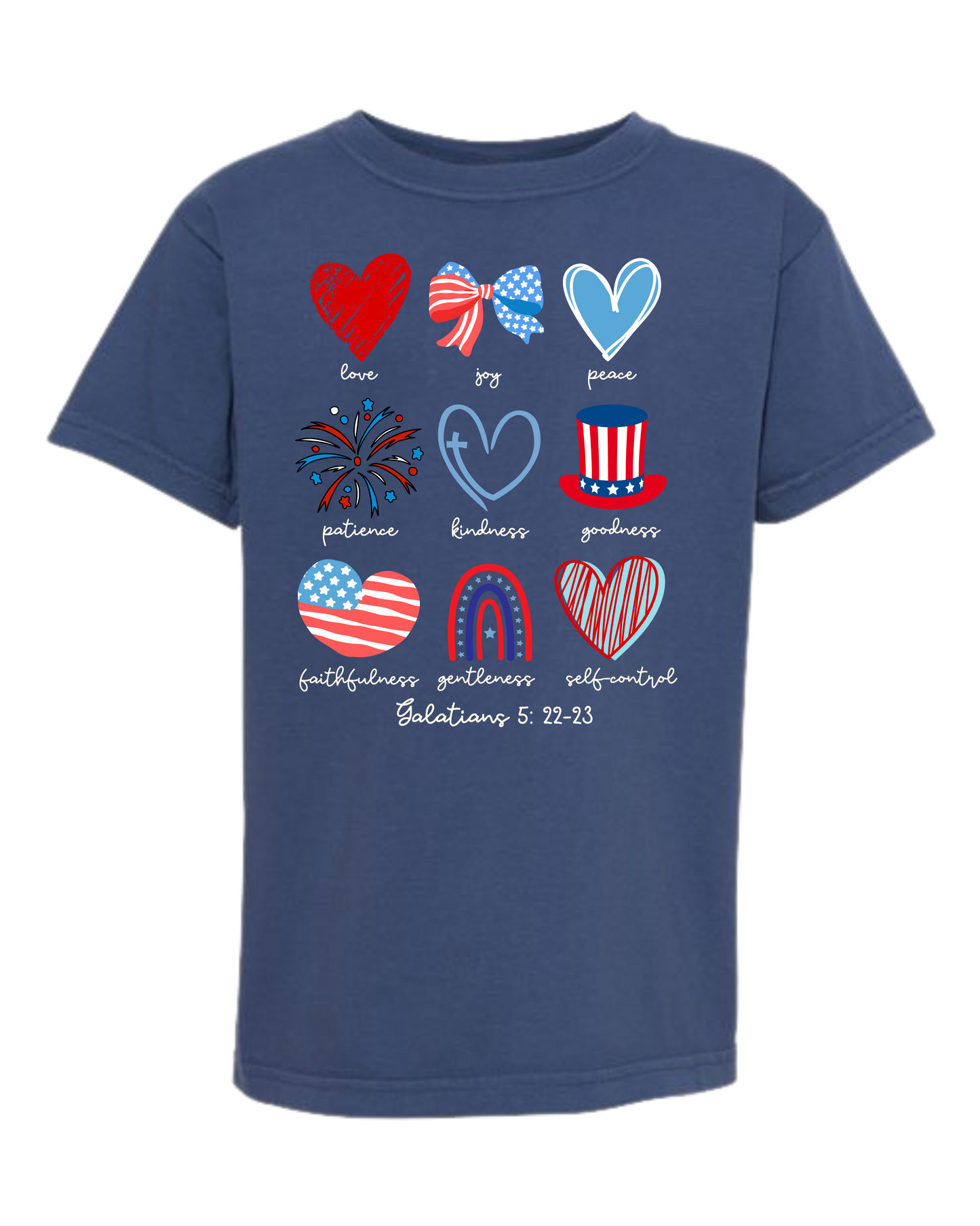 Galatians 5 - Patriotic - Comfort Colors - Heavyweight Youth Tee - Neutral Colors & Blues