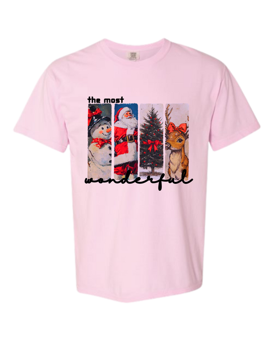 Vintage Christmas - Comfort Colors - Heavyweight Unisex Tee - Pinks, Purples