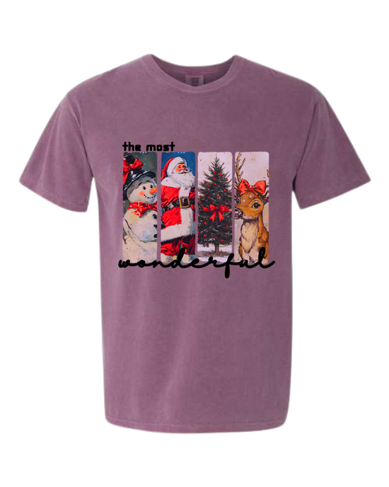 Vintage Christmas - Comfort Colors - Heavyweight Unisex Tee - Pinks, Purples