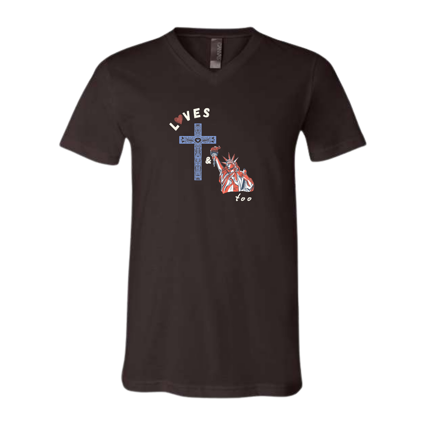 Loves Jesus & America too - Bella+Canvas - Unisex V-Neck - Neutral Colors