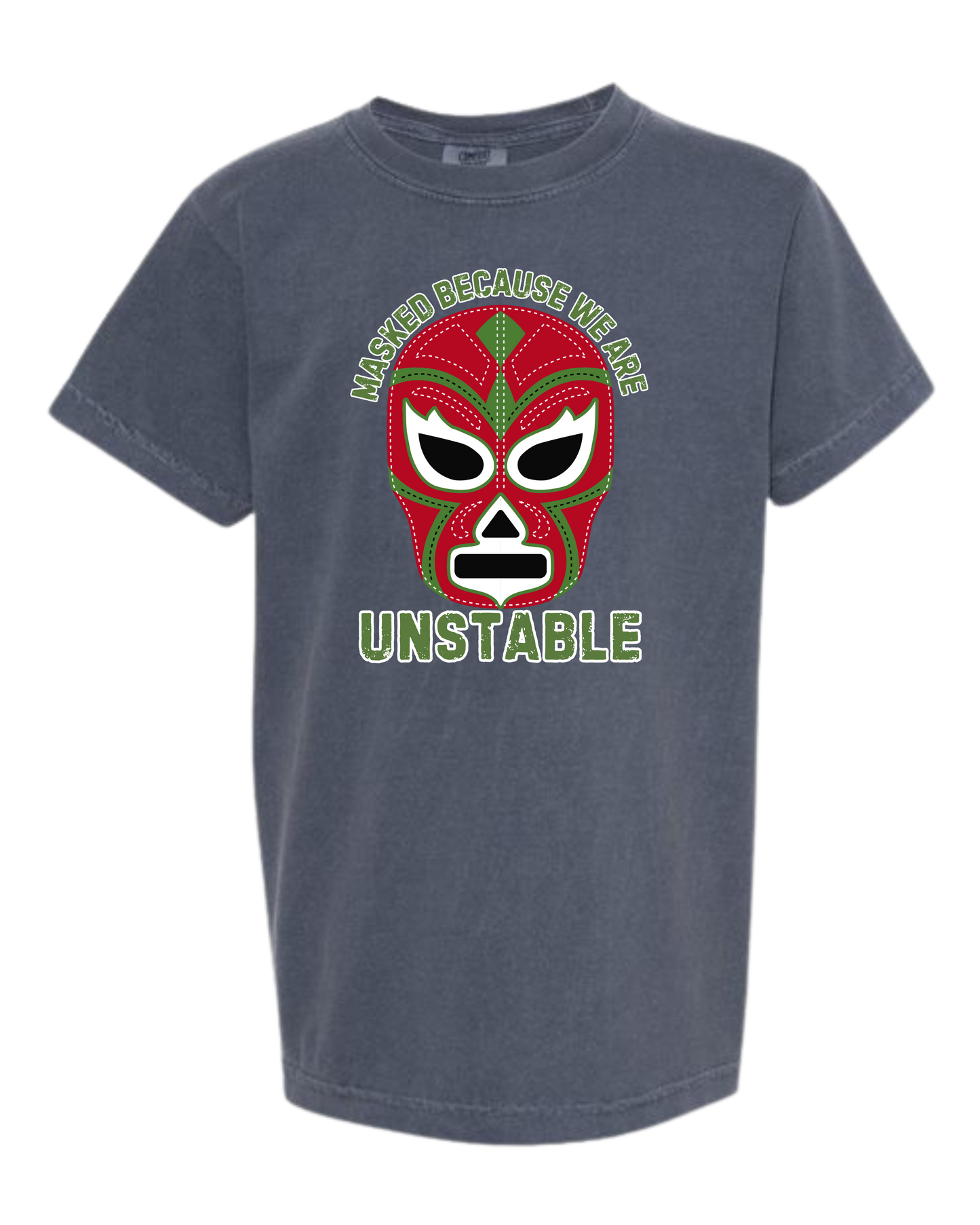 Masked Because We Are Unstable - Comfort Colors - Heavyweight Youth Tee - Neutral Colors & Blues