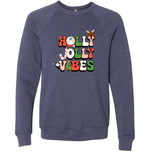 Holly Jolly Vibes - Sponge Fleece Raglan Sweatshirt - Blues, Purples