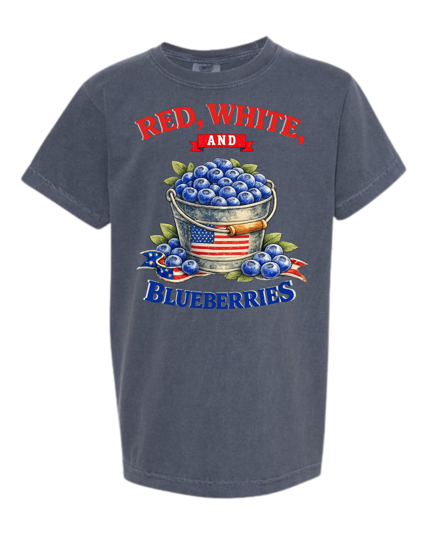 Red, White, And Blueberries - Comfort Colors - Heavyweight Youth Tee - Neutral Colors & Blues