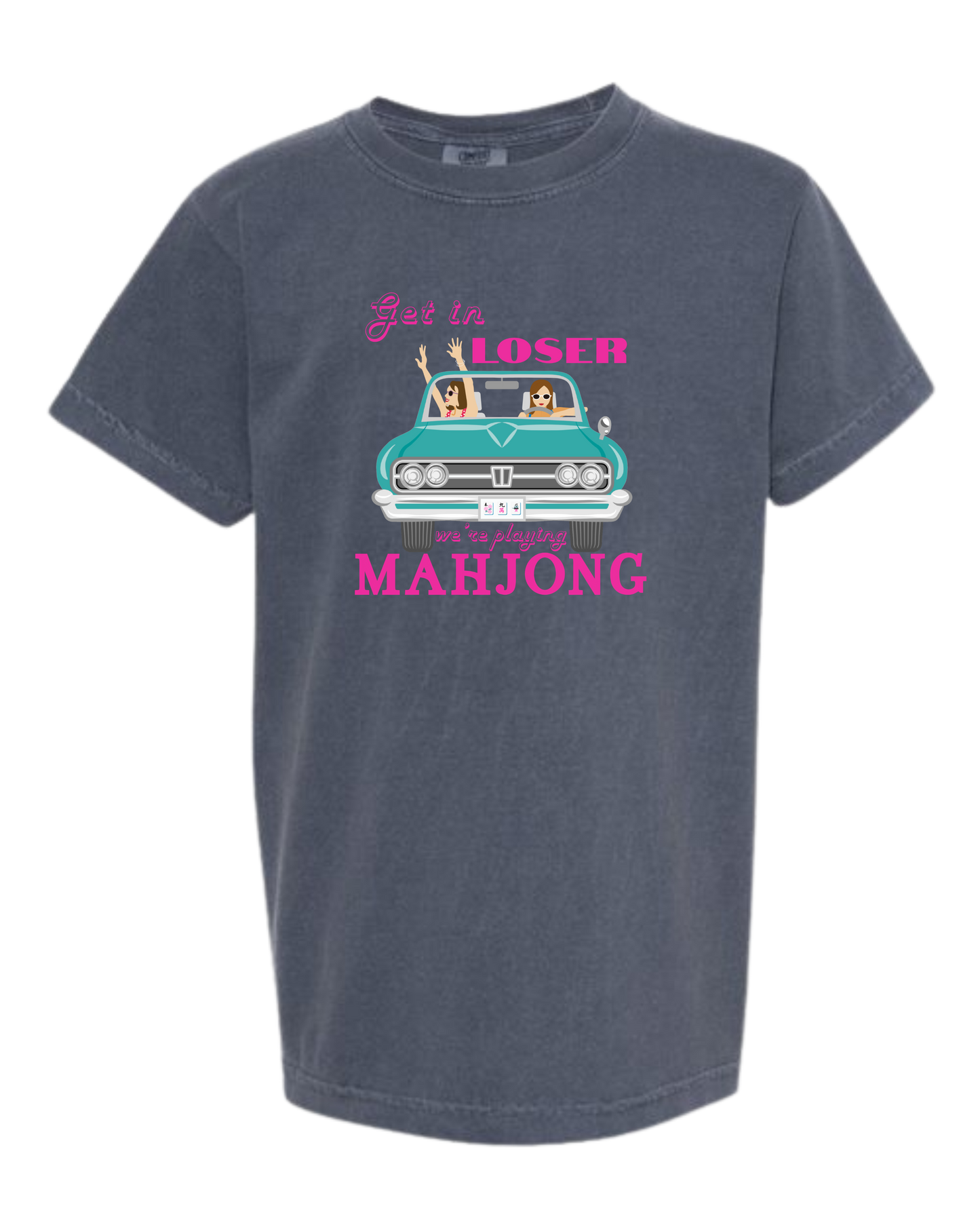 Get in Loser We're Playing Mahjong - Comfort Colors - Heavyweight Youth Tee - Neutral Colors & Blues