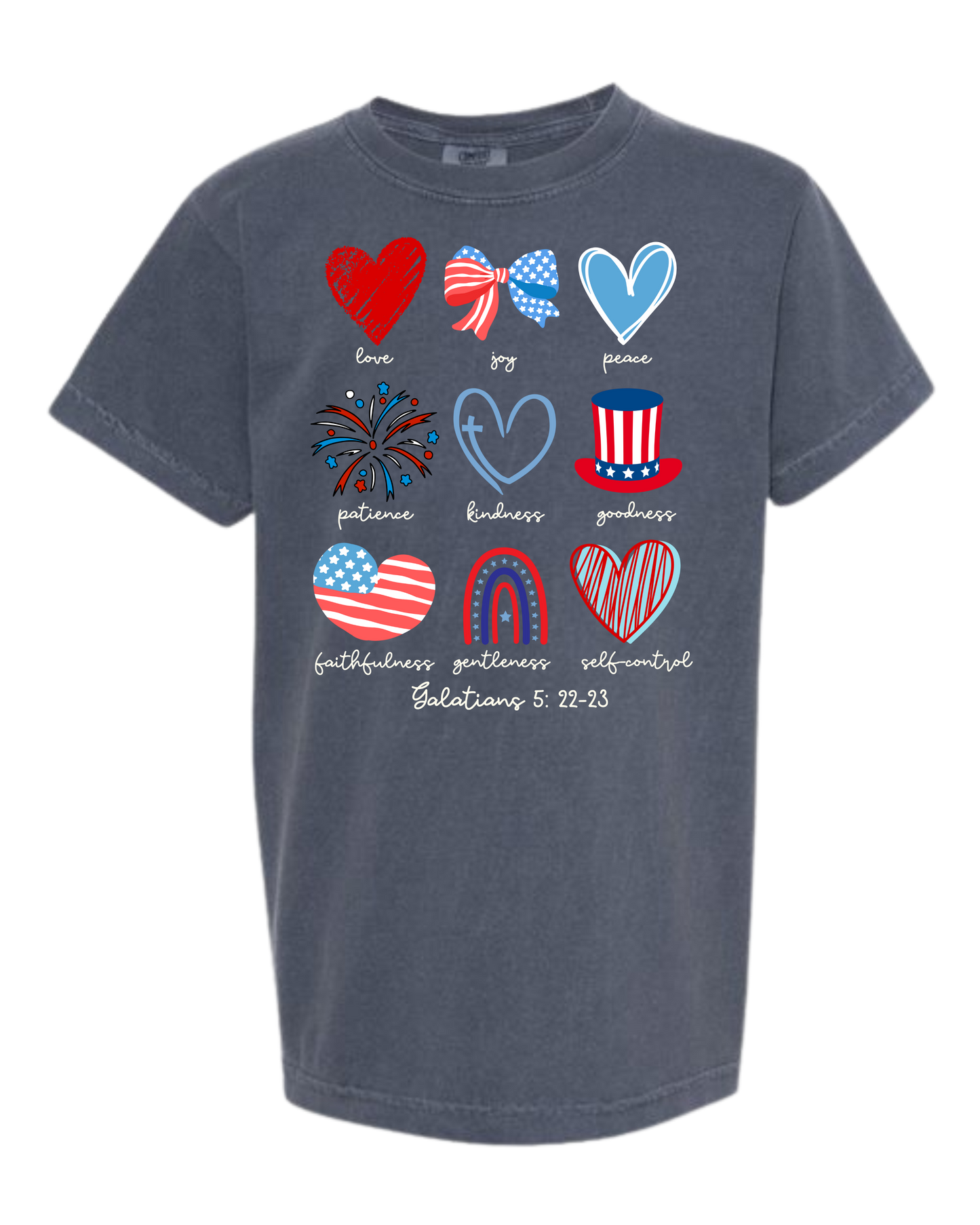 Galatians 5 - Patriotic - Comfort Colors - Heavyweight Youth Tee - Neutral Colors & Blues