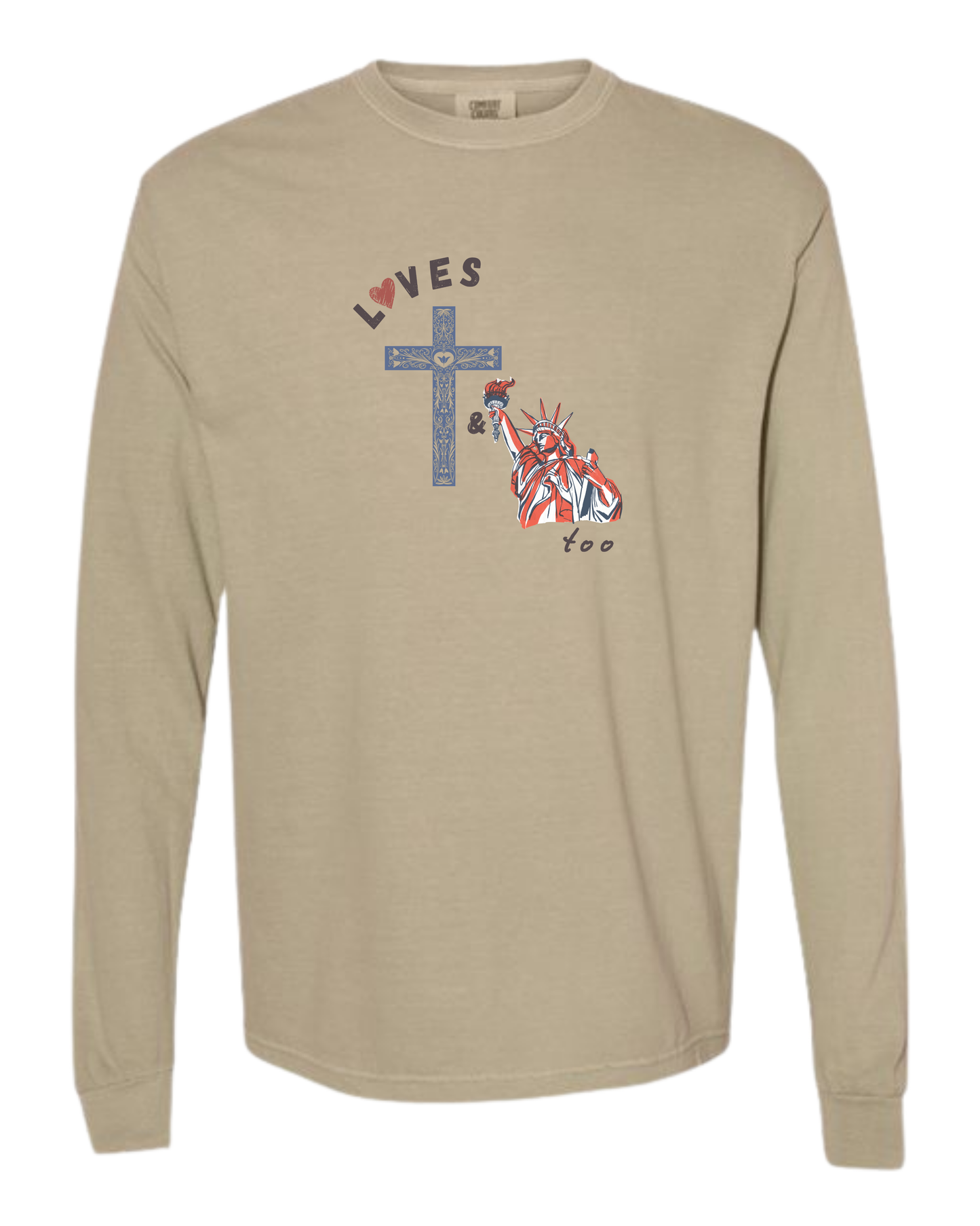 Loves Jesus & America too - Comfort Colors - Heavyweight Long Sleeve Tee - Neutral Colors