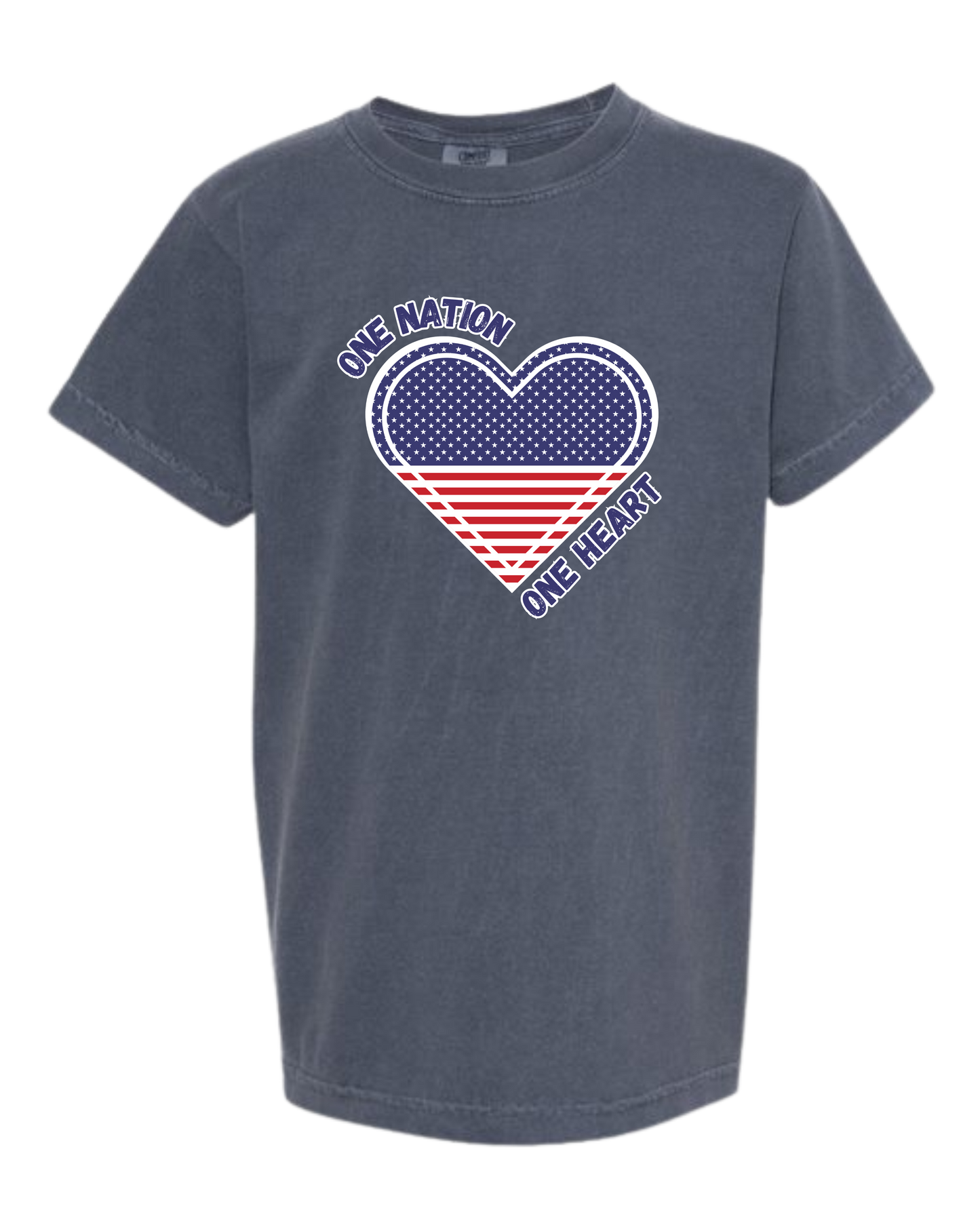 One Nation One Heart - Comfort Colors - Heavyweight Youth Tee - Neutral Colors & Blues