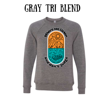 CP - Where We Listen and Don't Judge - Sponge Fleece Raglan Sweatshirt - Greens, Neutrals