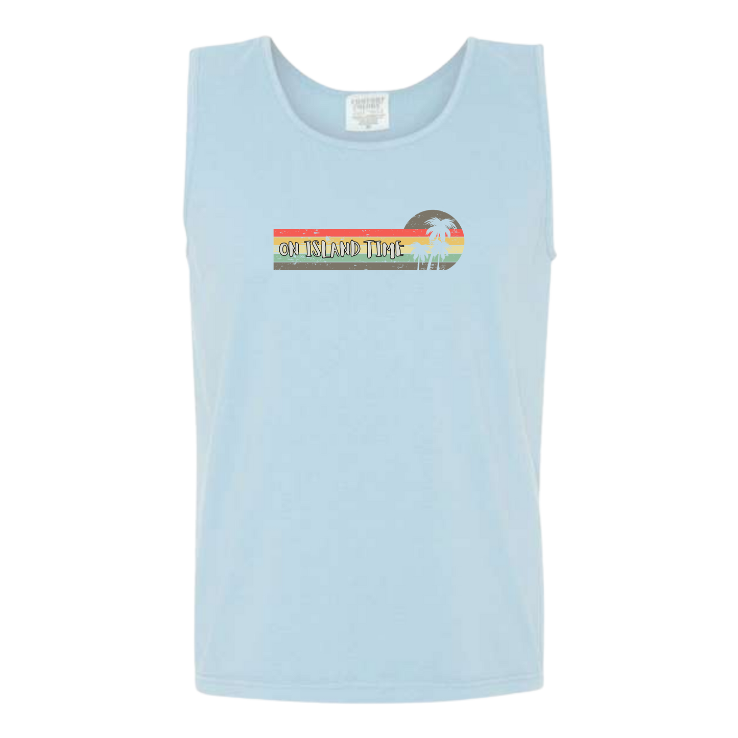 On Island Time - Comfort Colors - Unisex Tank - Neutral Colors & Blues
