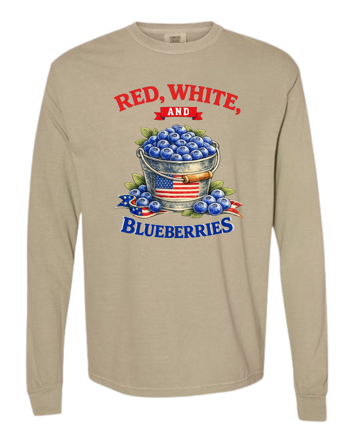 Red, White, And Blueberries - Comfort Colors - Heavyweight Long Sleeve Tee - Neutral Colors
