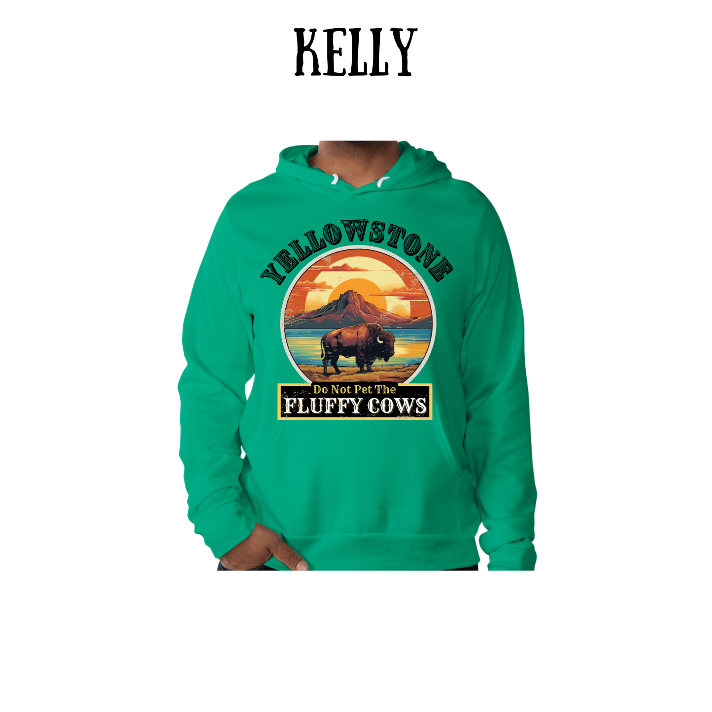 CP - Yellowstone: Fluffy Cows - Sponge Fleece Hoodie - Greens, Neutrals