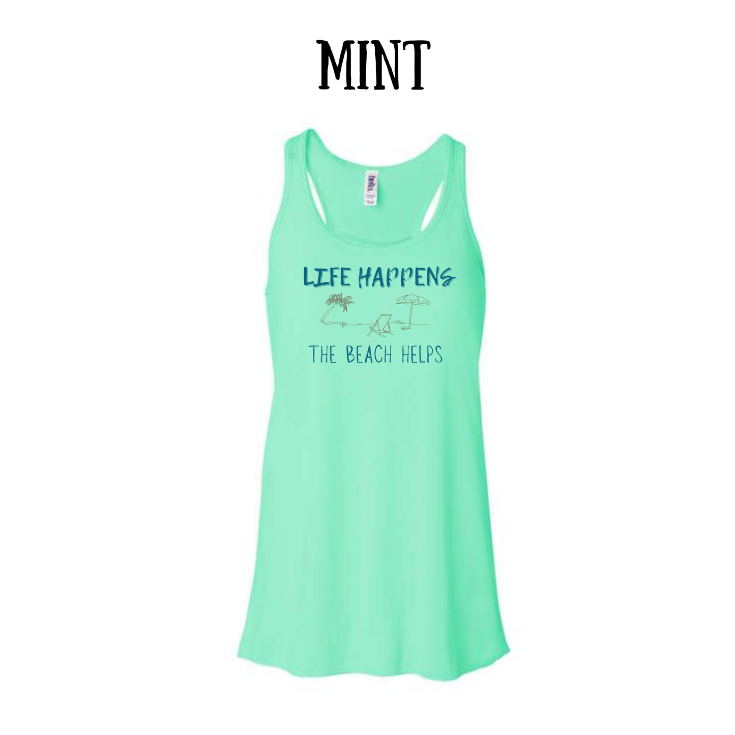 VP - Life Happens the Beach Helps - Women's Flowy Racerback Tank