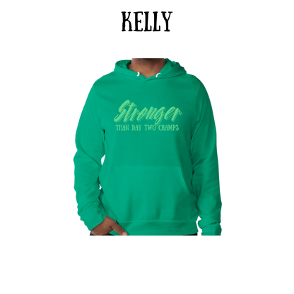 stronger than day two cramps - sponge fleece hoodie - greens, neutrals