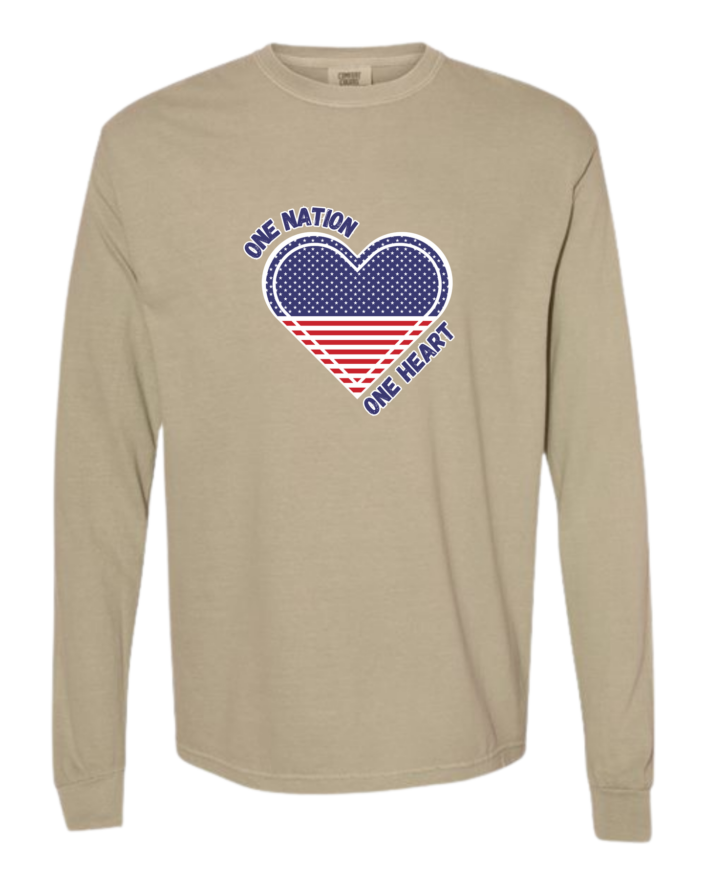 One Nation One Heart - Comfort Colors - Heavyweight Long Sleeve Tee - Neutral Colors