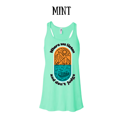 CP - Where We Listen and Don't Judge - Women's Flowy Racerback Tank