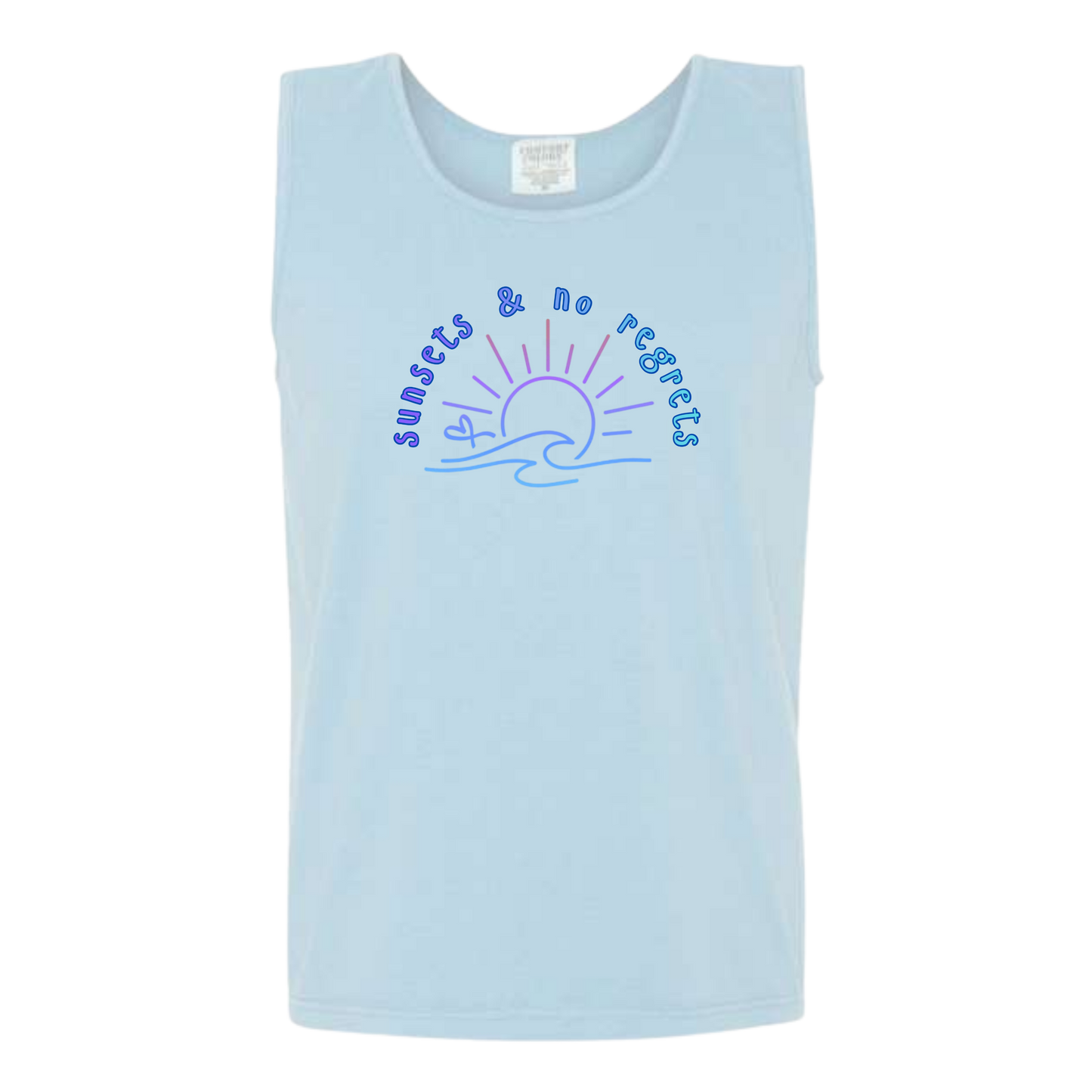 Sunsets & No Regrets - Comfort Colors - Unisex Tank - Neutral Colors & Blues