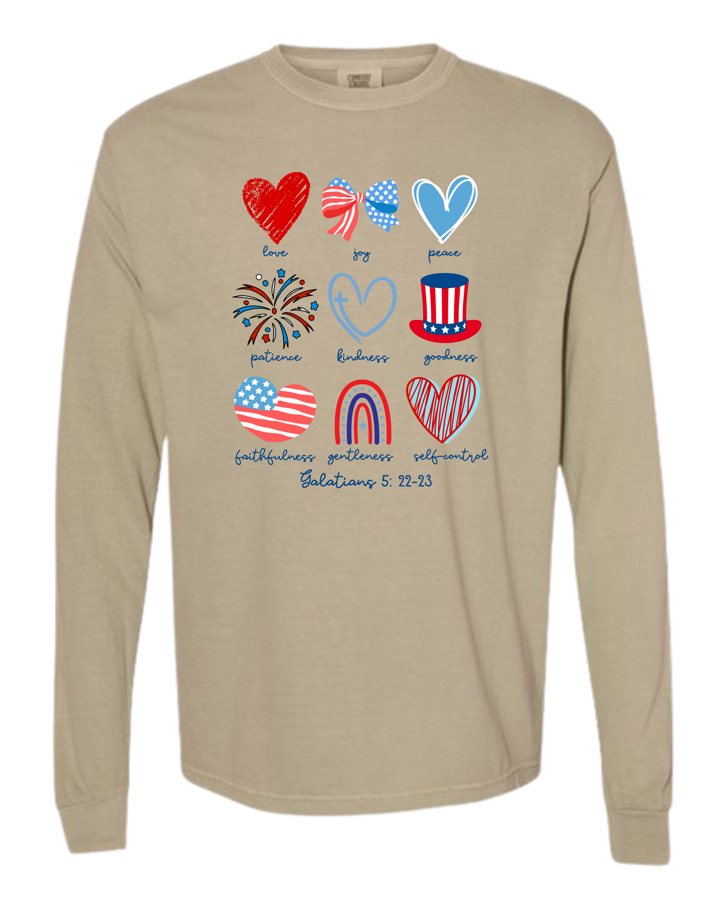 Galatians 5 - Patriotic - Comfort Colors - Heavyweight Long Sleeve Tee - Neutral Colors