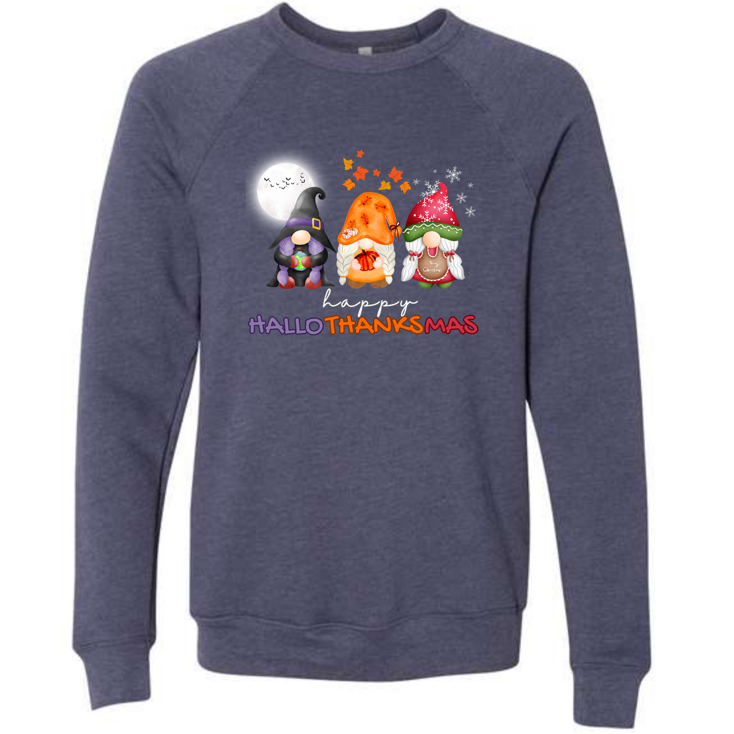 Happy Hallothanksmas Gnomes - Sponge Fleece Raglan Sweatshirt - Blues, Purples