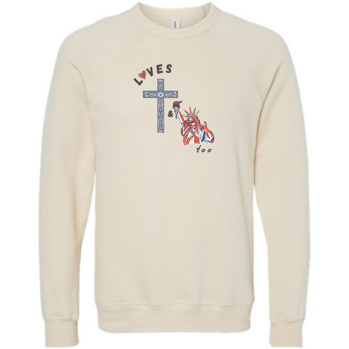 Loves Jesus & America too - Sponge Fleece Raglan Sweatshirt - Assorted Colors