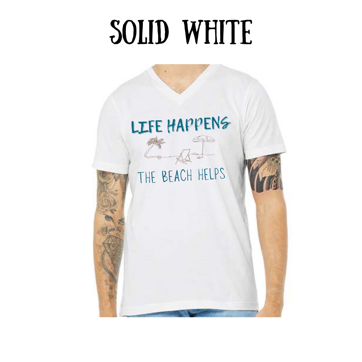 VP - Life Happens the Beach Helps - Unisex V-Neck