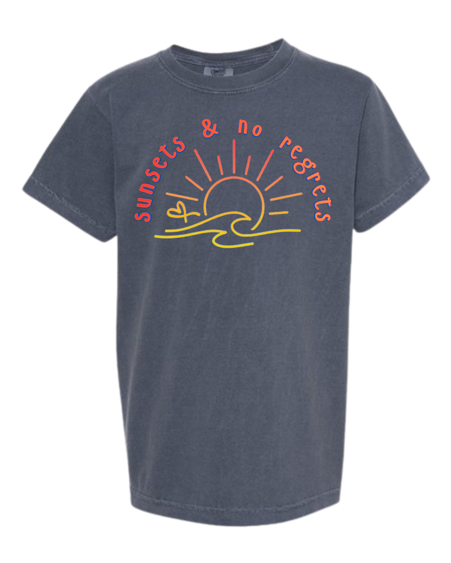 Sunsets & No Regrets - Comfort Colors - Heavyweight Youth Tee - Neutral Colors & Blues