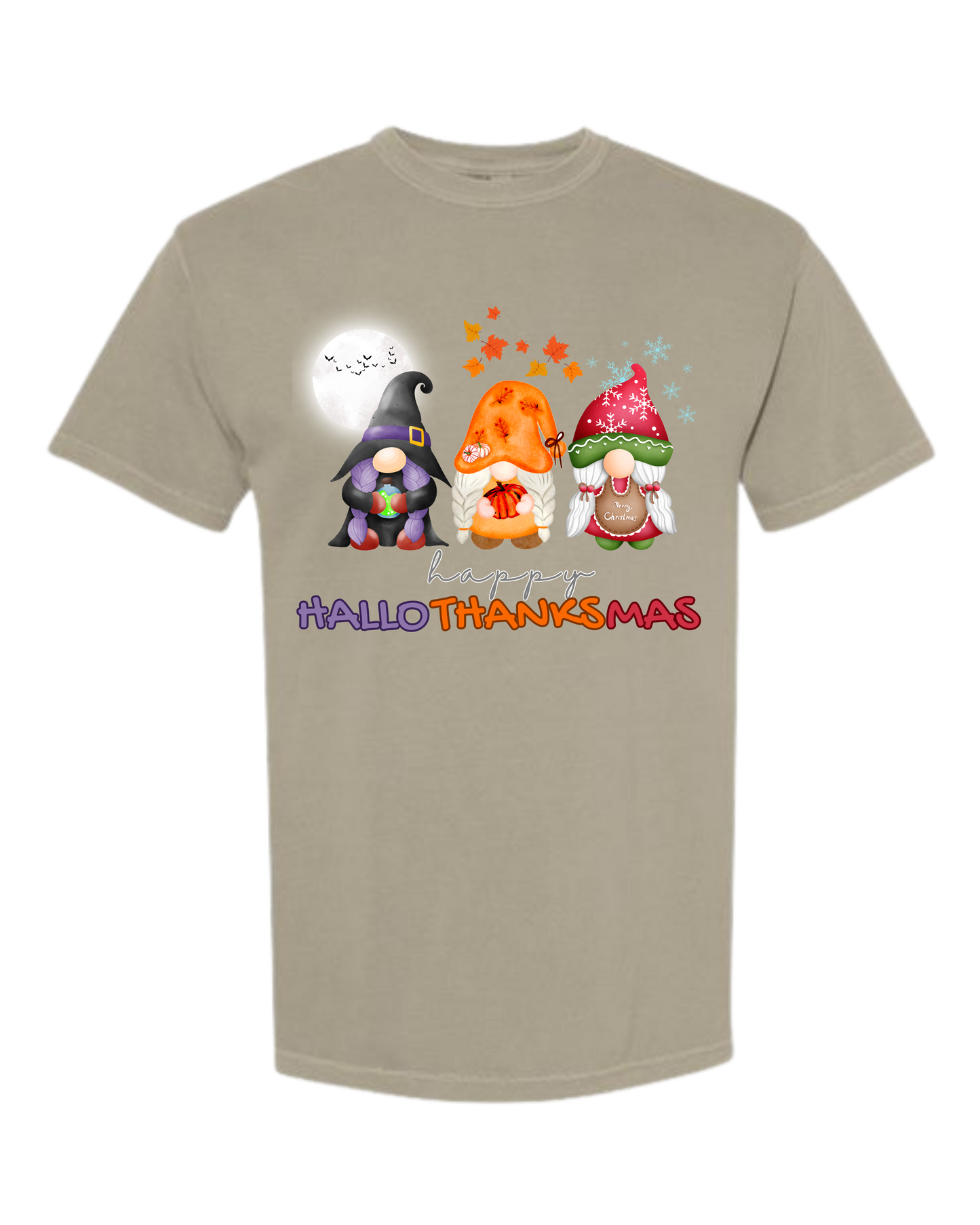 Happy HalloThanksMas Gnomes- Comfort Colors - Heavyweight Unisex Tee - Neutrals