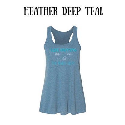VP - Life Happens the Beach Helps - Women's Flowy Racerback Tank